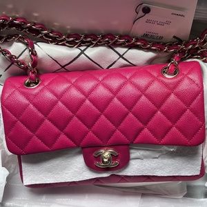 ❌Sold❌ Chanel 21A Rose Dark Pink Caviar Small Classic Double Flap